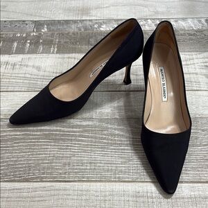 Manolo Blahnik Classic Satin Black Pumps